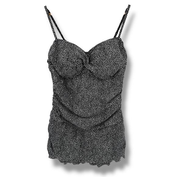 Love My Curves Polka Dot Swim Dress Bathing Suit Womens Size 16 Ruched Waist - Picture 1 of 8